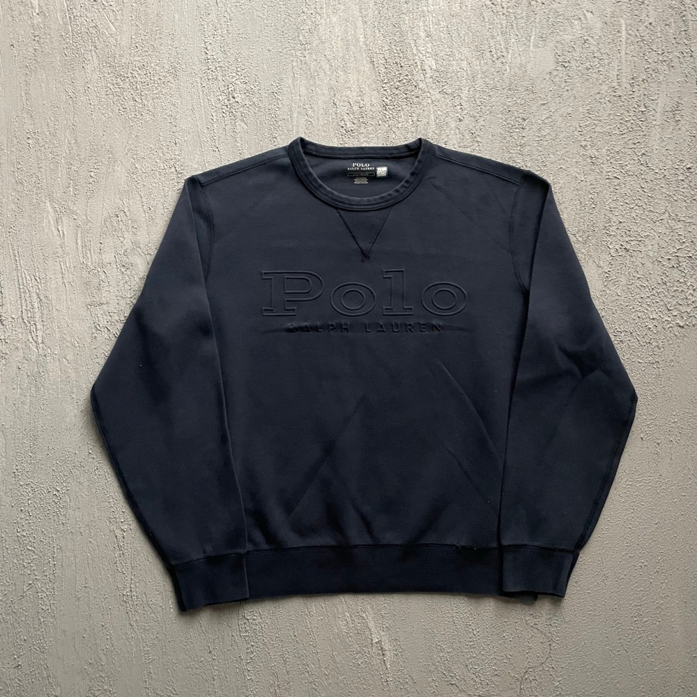 Polo Ralph Lauren Crewneck Sweatshirt Mens Large Navy Blue Embossed Logo